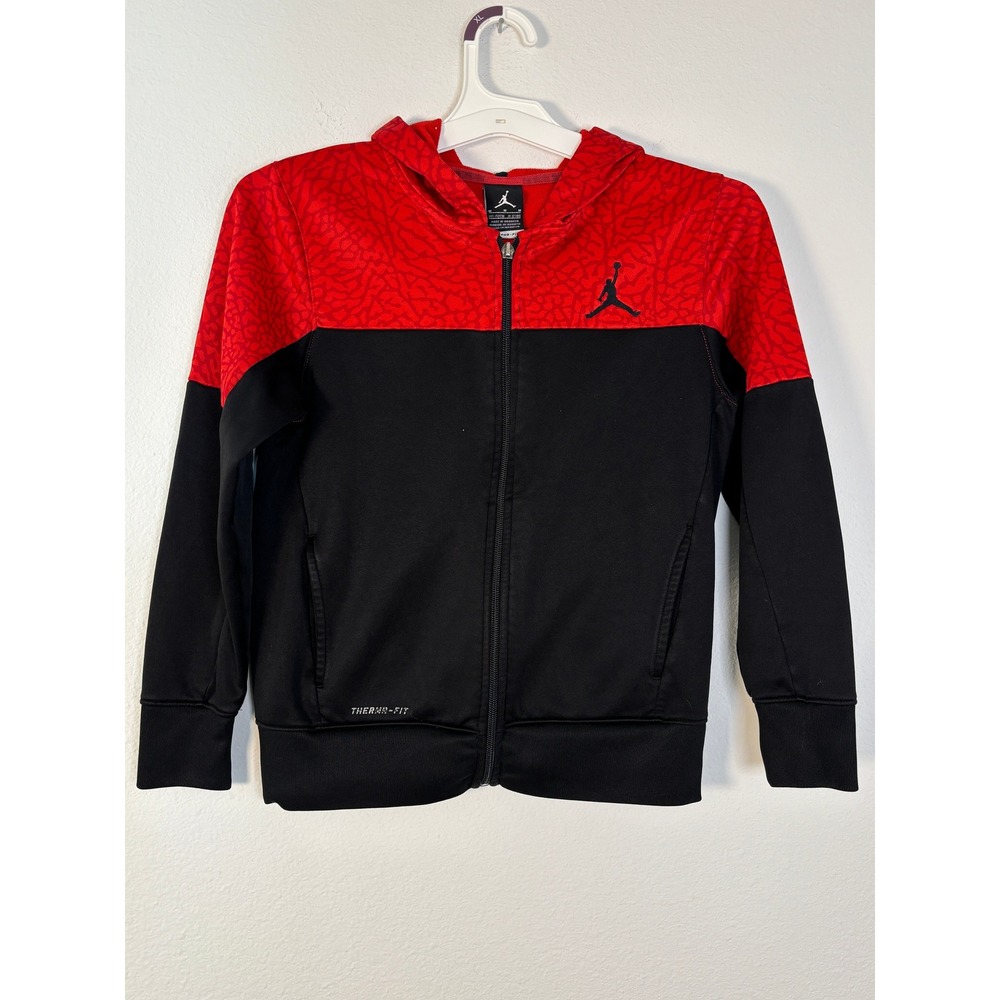 Jordan Boys Therma-FIT Full Zip Elephant Print Hoodie Red Black Medium 10-12